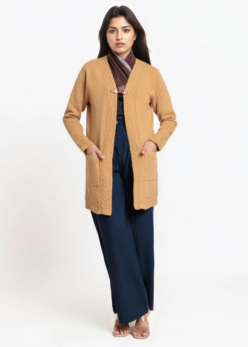 Khaki-V-Cardigan Full Sleeves Sweater (25Y-114-67) - Image 3