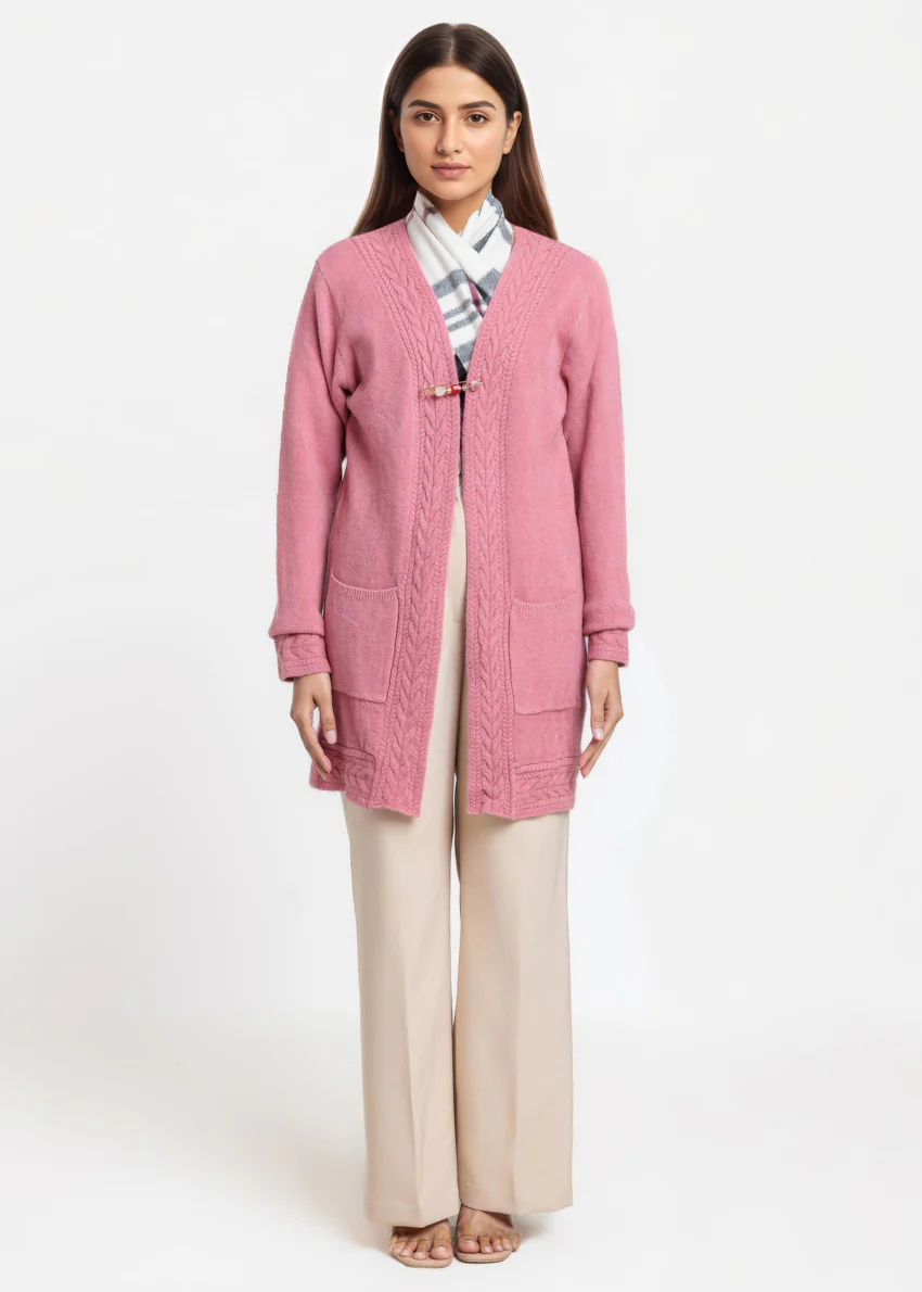 Pink-V-Cardigan Full Sleeves Sweater (25Y-114-67)