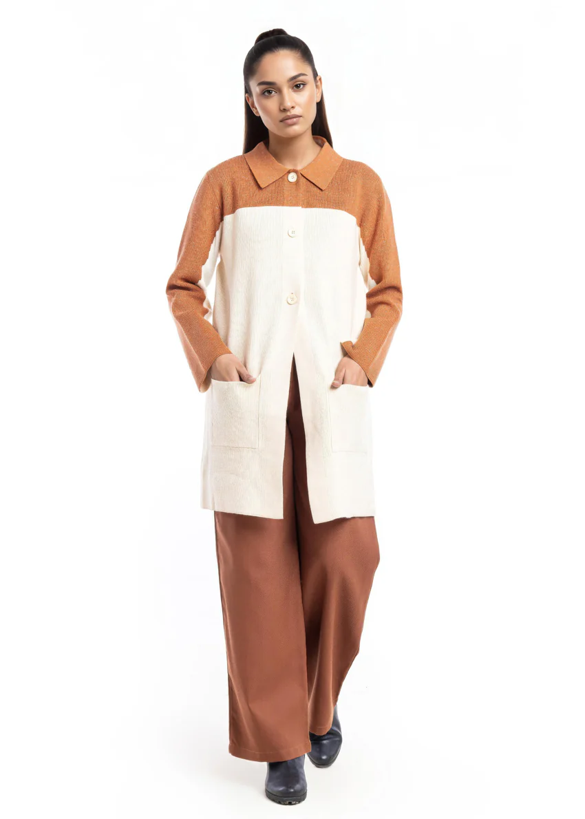 Beige-Wing Collar Full Sleeves Cardigan Sweater (25Y-116-67) - Image 5