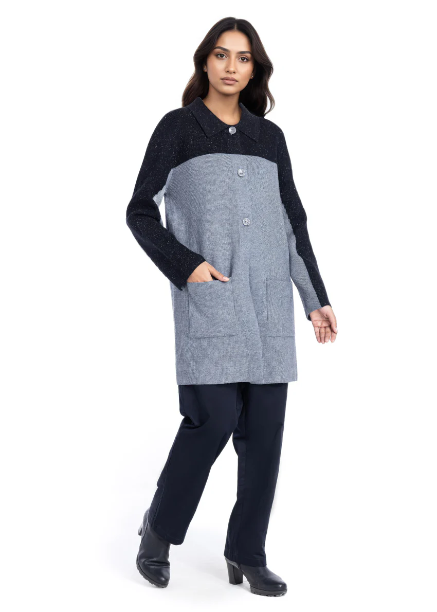 Grey-Wing Collar Full Sleeves Cardigan Sweater (25Y-116-67) - Image 4