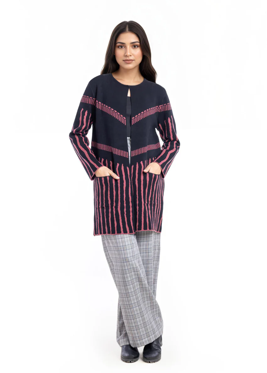 Black-Round Neck Cardigan Full Sleeves Sweater (25Y-117-67) - Image 3