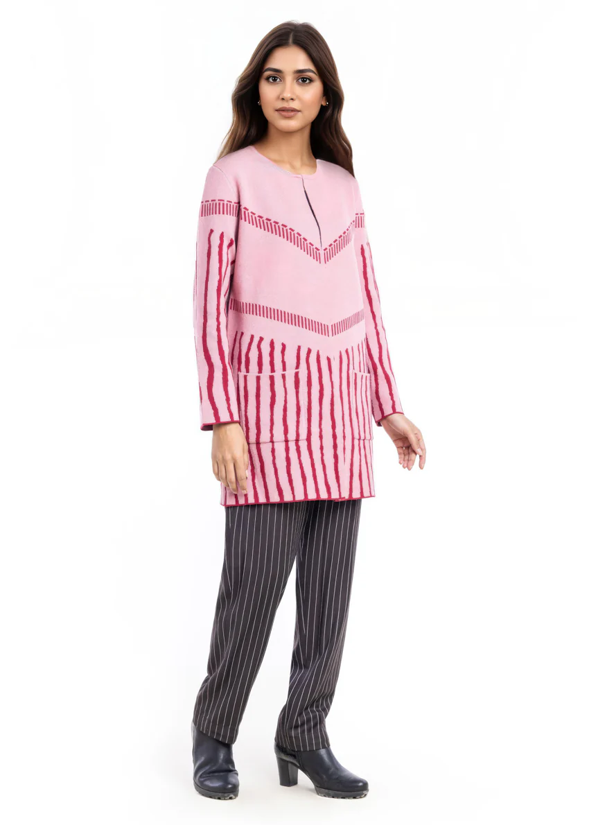 Pink-Round Neck Cardigan Full Sleeves Sweater (25Y-117-67) - Image 3