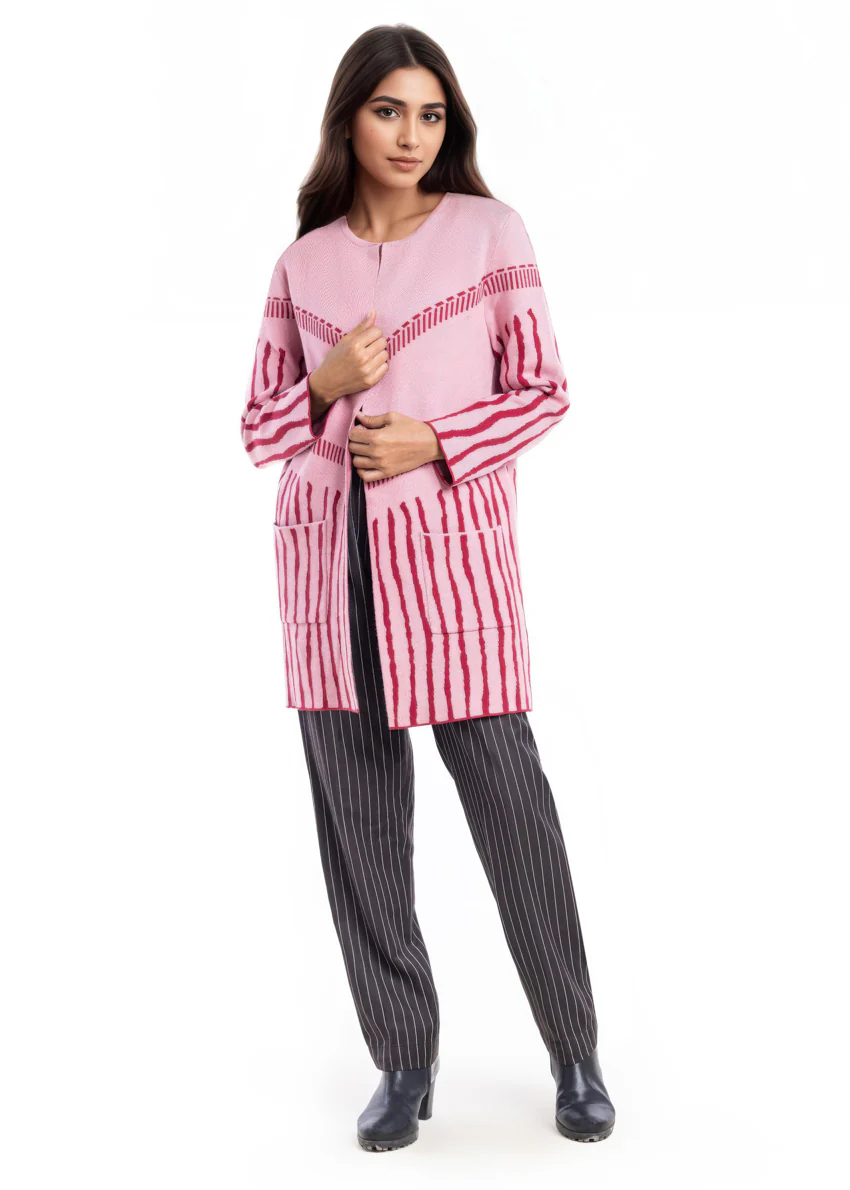 Pink-Round Neck Cardigan Full Sleeves Sweater (25Y-117-67) - Image 5