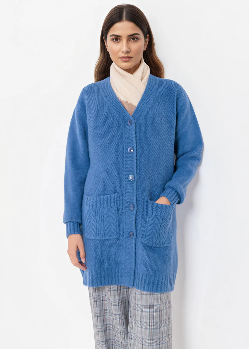 Blue-V-Cardigan Full Sleeves Sweater (25Y-121-67)