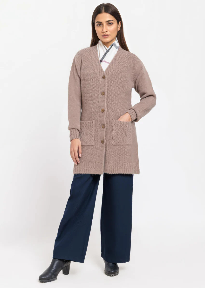 D-Beige-V-Cardigan Full Sleeves Sweater (25Y-121-67) - Image 3