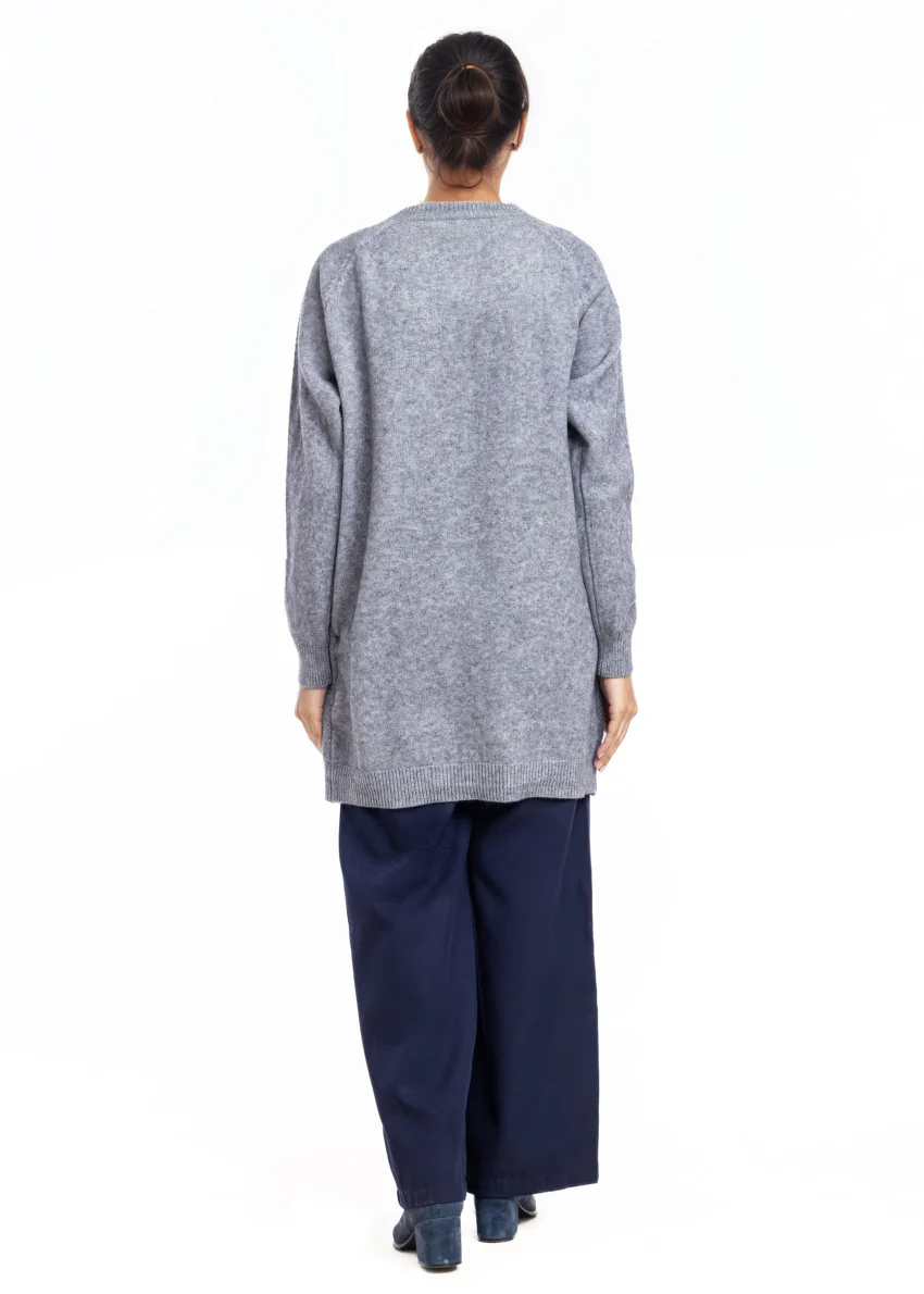 Grey-Round Neck Cardigan Reglan Sleeves Sweater (25Y-122-67) - Image 3