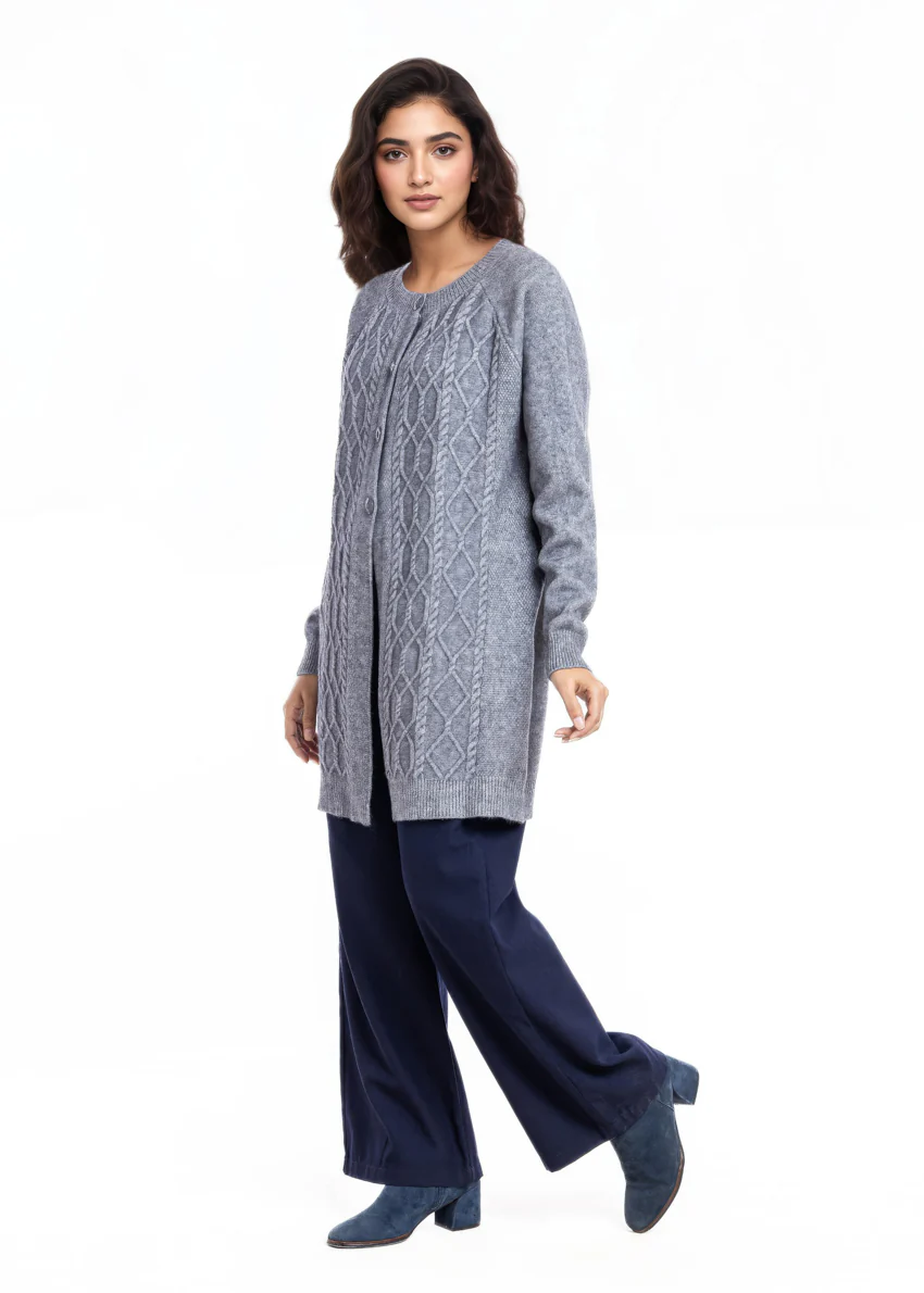 Grey-Round Neck Cardigan Reglan Sleeves Sweater (25Y-122-67) - Image 4