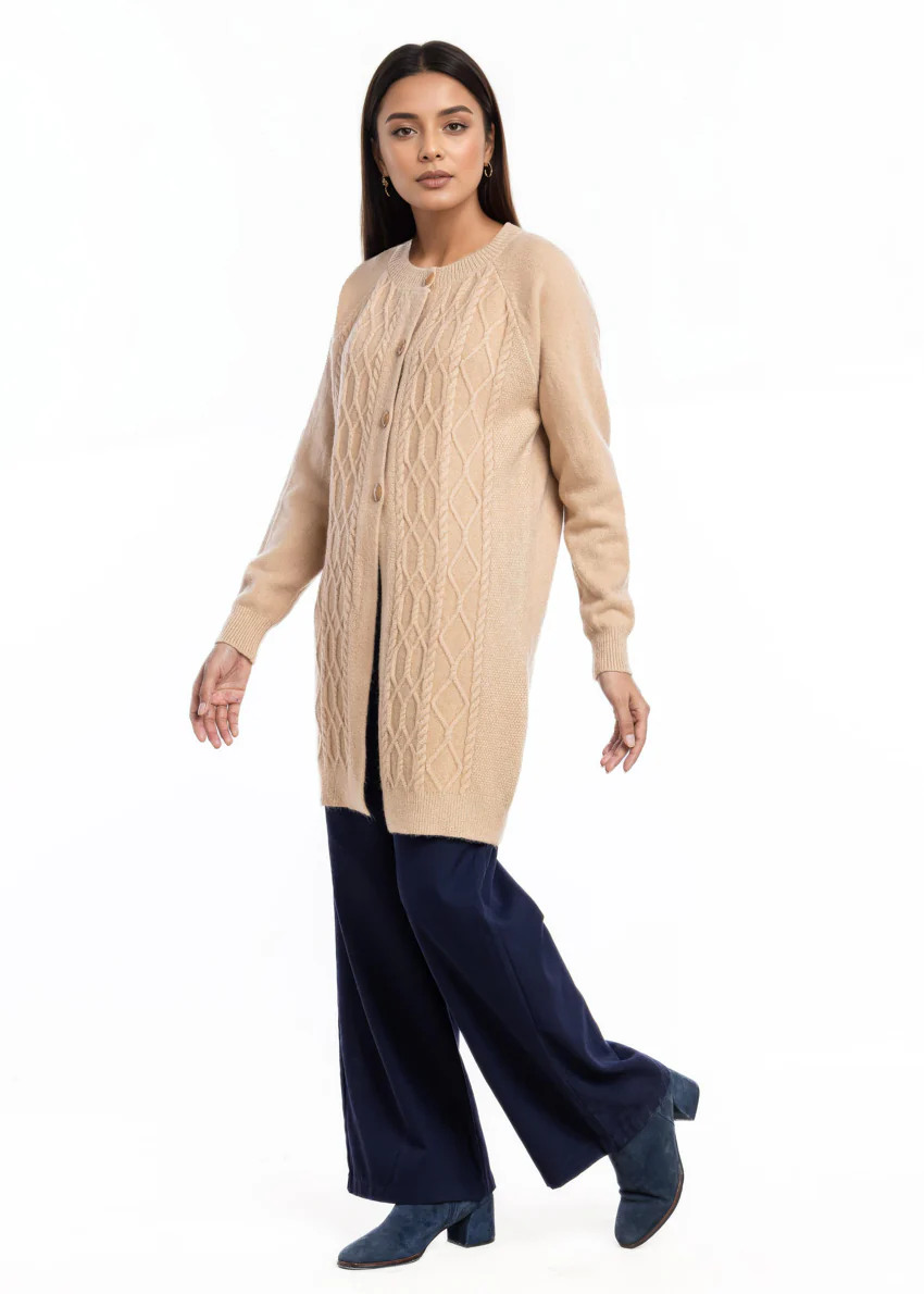 Khaki-Round Neck Cardigan Reglan Sleeves Sweater (25Y-122-67)