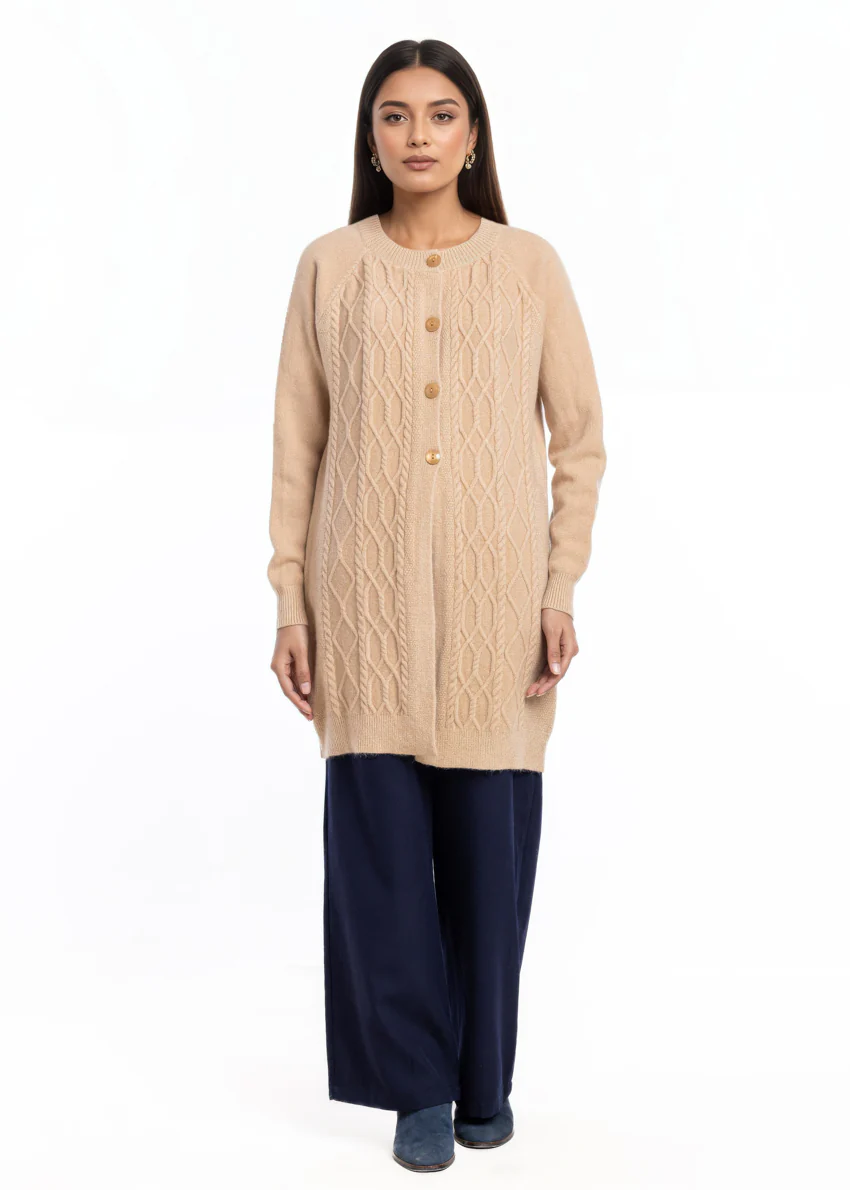 Khaki-Round Neck Cardigan Reglan Sleeves Sweater (25Y-122-67) - Image 2