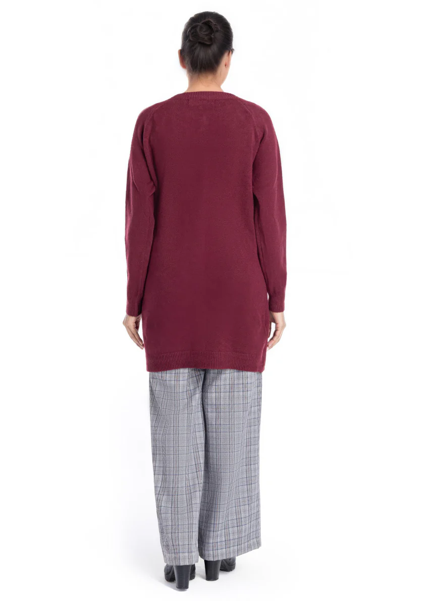 Maroon-Round Neck Cardigan Reglan Sleeves Sweater (25Y-122-67) - Image 5