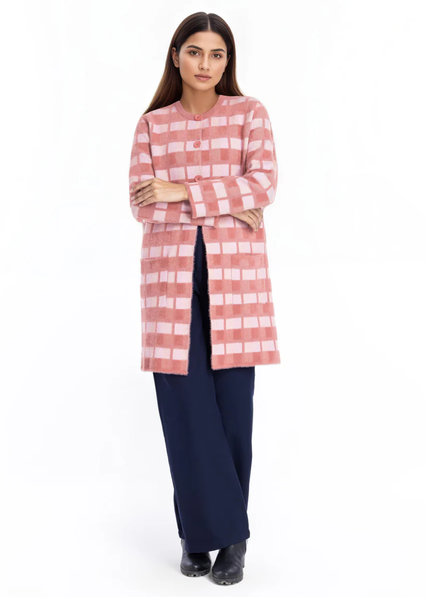 Coral-Round Neck Cardigan Full Sleeves Sweater (25Y-123-67)
