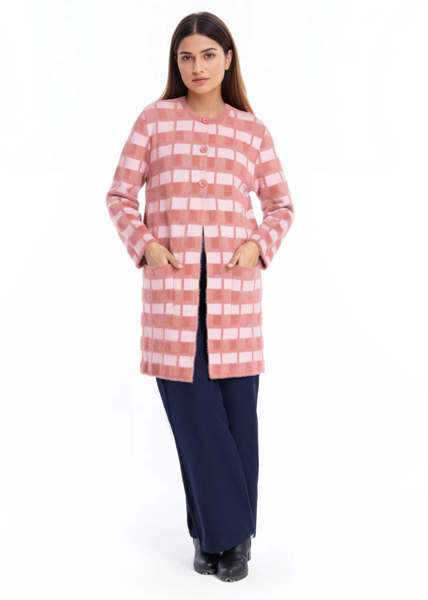Coral-Round Neck Cardigan Full Sleeves Sweater (25Y-123-67) - Image 3