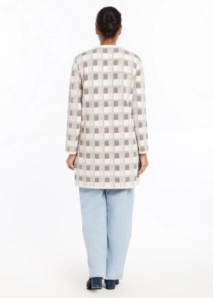 O-White-Round Neck Cardigan Full Sleeves Sweater (25Y-123-67) - Image 2