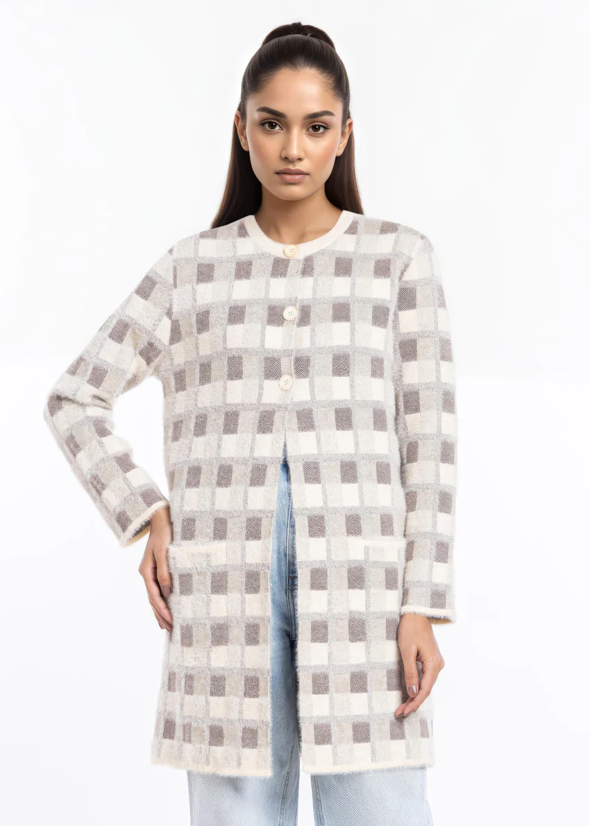 O-White-Round Neck Cardigan Full Sleeves Sweater (25Y-123-67) - Image 4