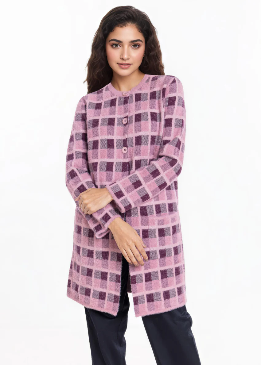 Plum-Round Neck Cardigan Full Sleeves Sweater (25Y-123-67) - Image 3