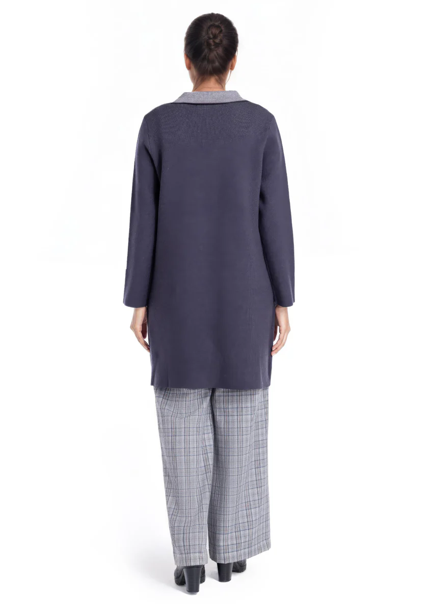 Charcoal-Wing Collar Full Sleeves Cardigan Sweater (25Y-124-67) - Image 2