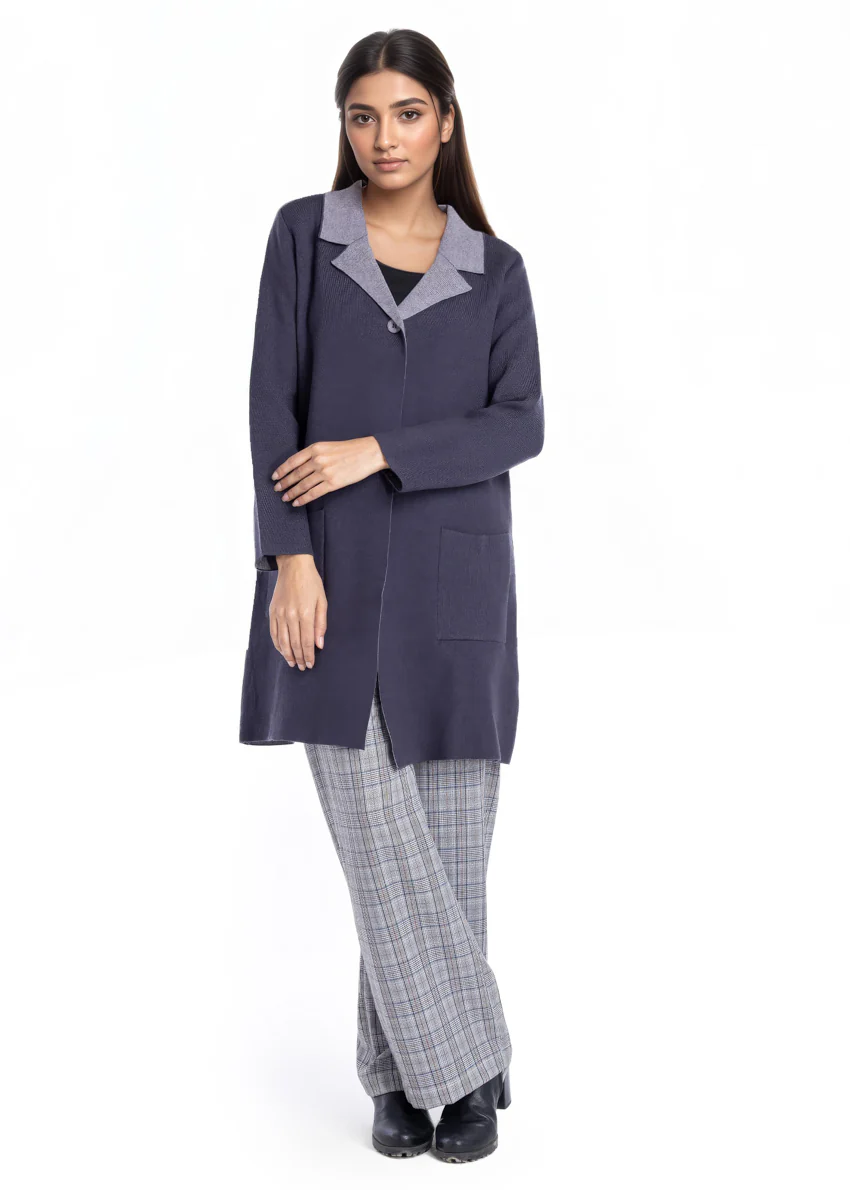 Charcoal-Wing Collar Full Sleeves Cardigan Sweater (25Y-124-67) - Image 4
