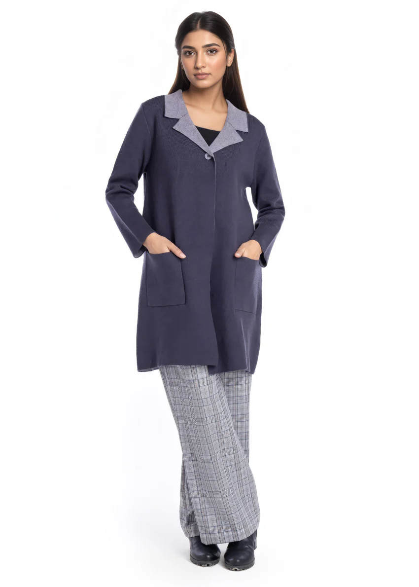 Charcoal-Wing Collar Full Sleeves Cardigan Sweater (25Y-124-67) - Image 5