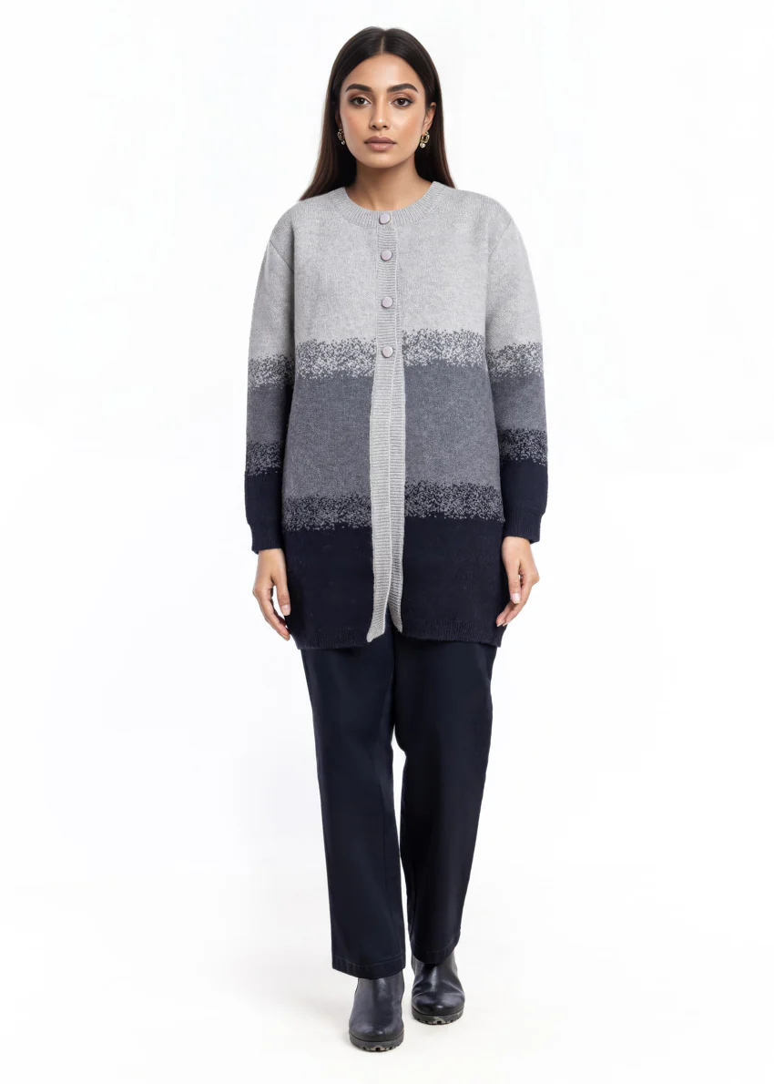 Black-Round Neck Cardigan Full Sleeves Sweater (25Y-125-67)