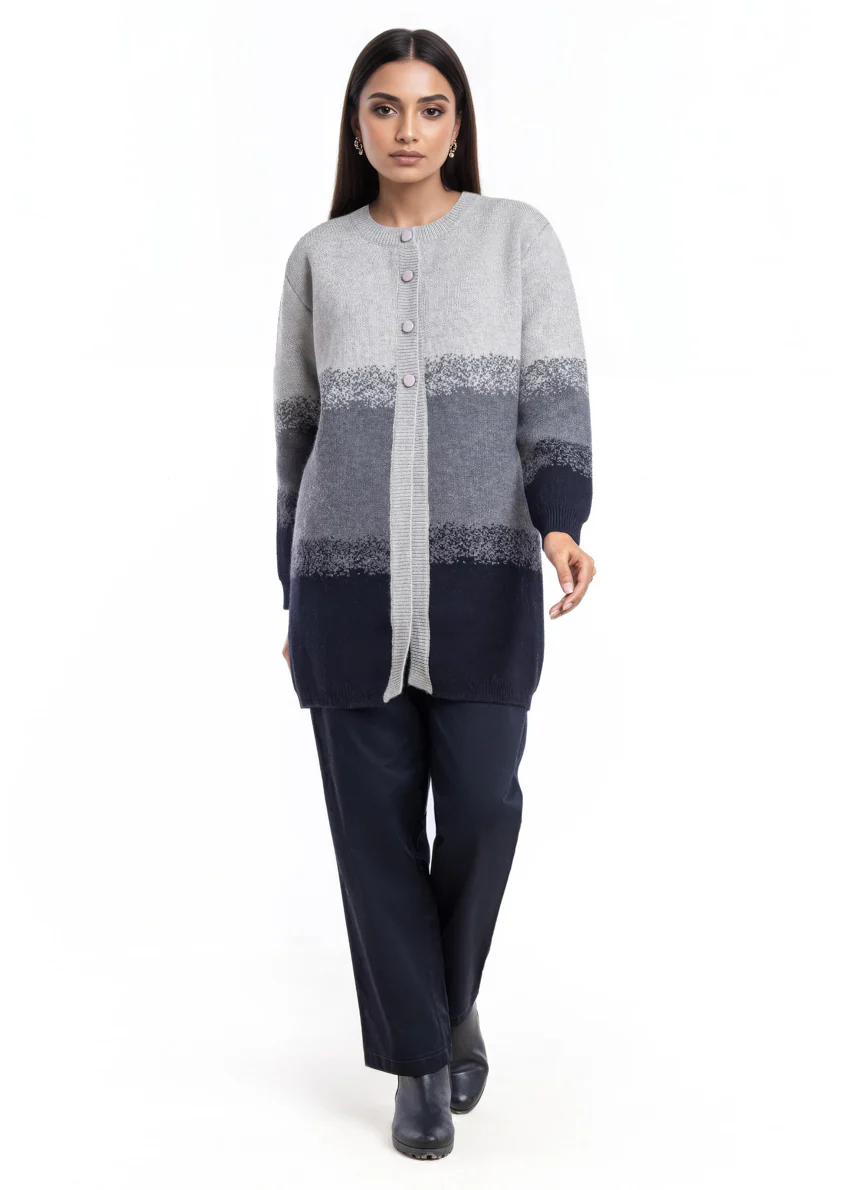 Black-Round Neck Cardigan Full Sleeves Sweater (25Y-125-67) - Image 2