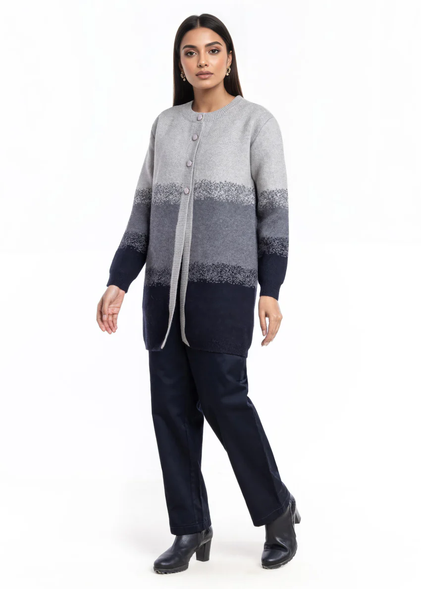 Black-Round Neck Cardigan Full Sleeves Sweater (25Y-125-67) - Image 5