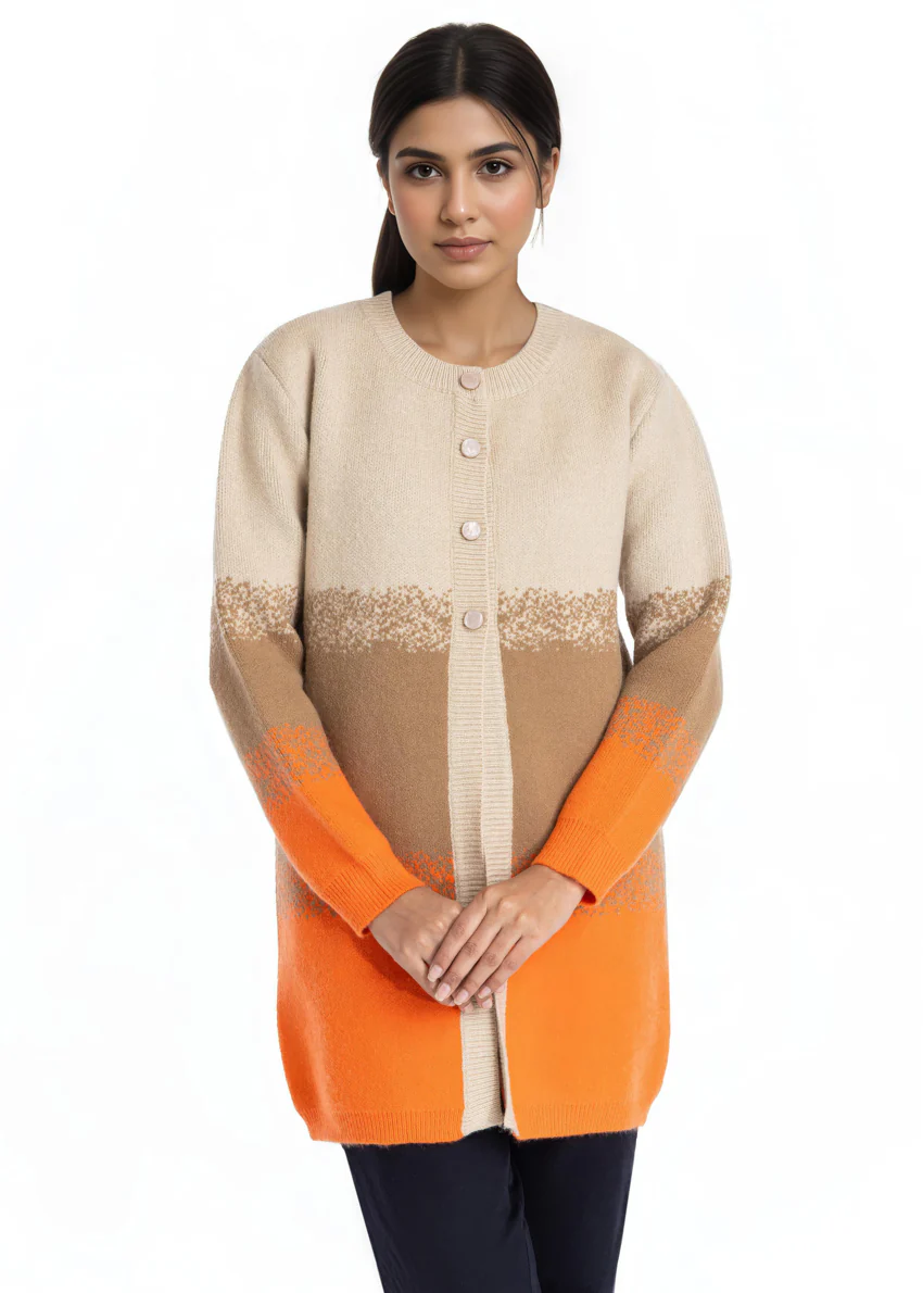 Orange-Round Neck Cardigan Full Sleeves Sweater (25Y-125-67) - Image 2