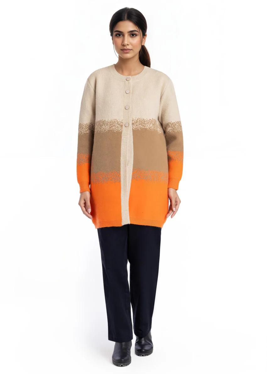 Orange-Round Neck Cardigan Full Sleeves Sweater (25Y-125-67) - Image 5