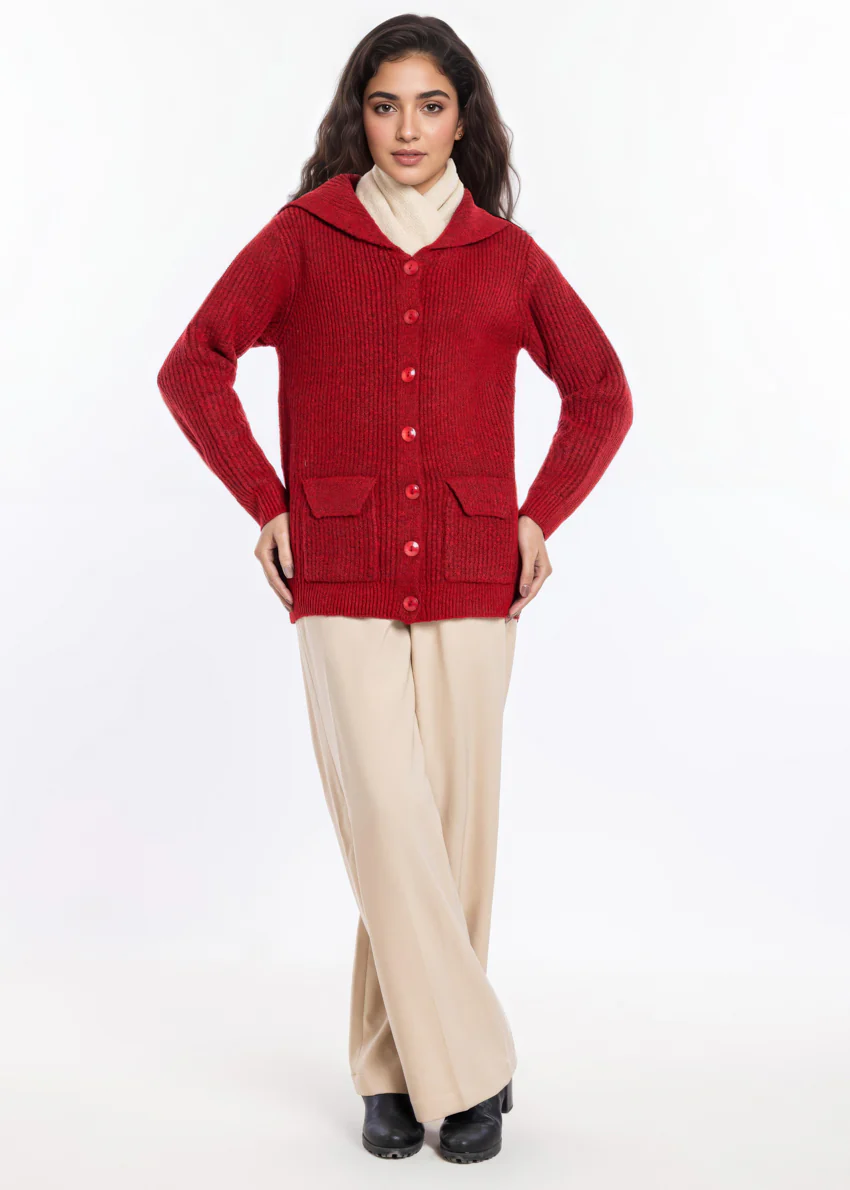 Red-Sailor Collar Full Sleeves Cardigan Sweater (25Y-128-67) - Image 2