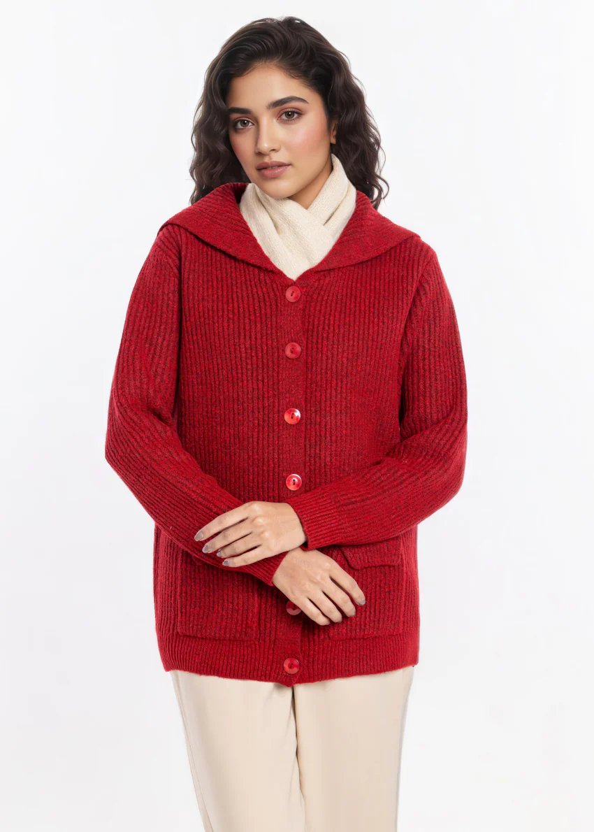 Red-Sailor Collar Full Sleeves Cardigan Sweater (25Y-128-67) - Image 3