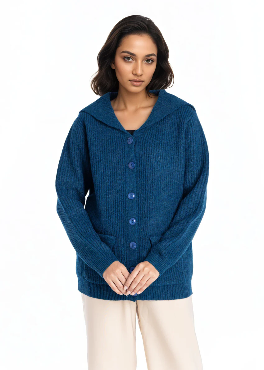 Teal-Sailor Collar Full Sleeves Cardigan Sweater (25Y-128-67) - Image 5
