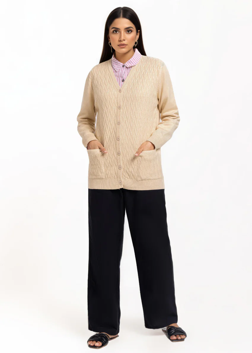 Beige-V-Cardigan Full Sleeves Sweater (25Y-201-67) - Image 2