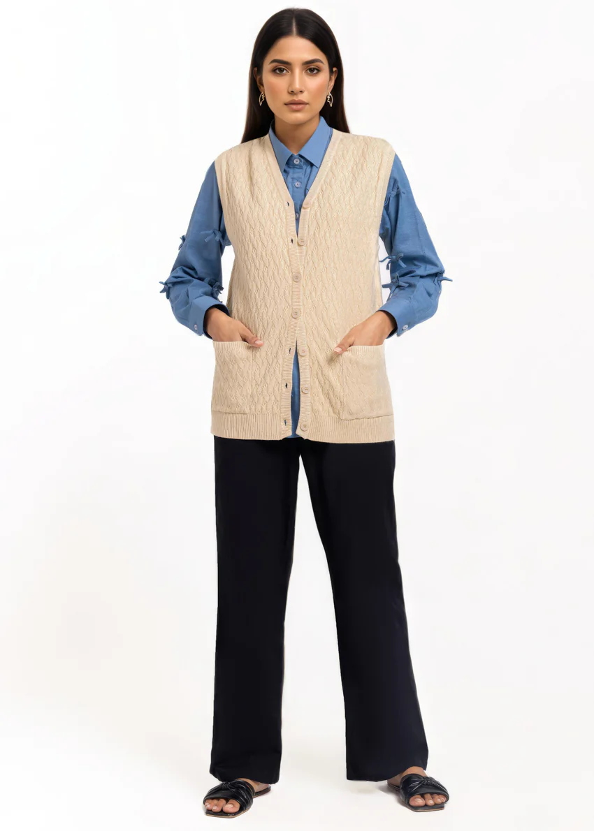 Beige-V-Cardigan Sando Sweater (25Y-202-67) - Image 5