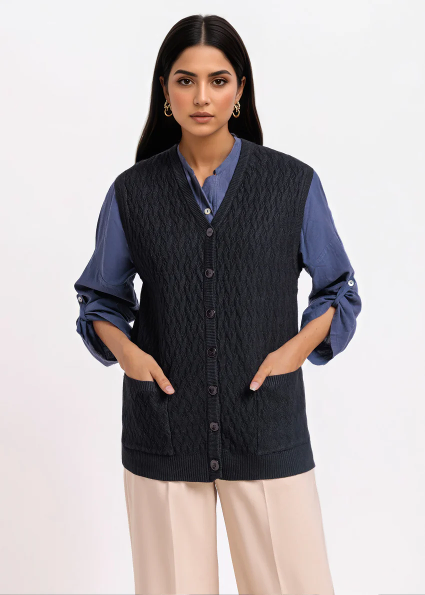 Black-V-Cardigan Sando Sweater (25Y-202-67)