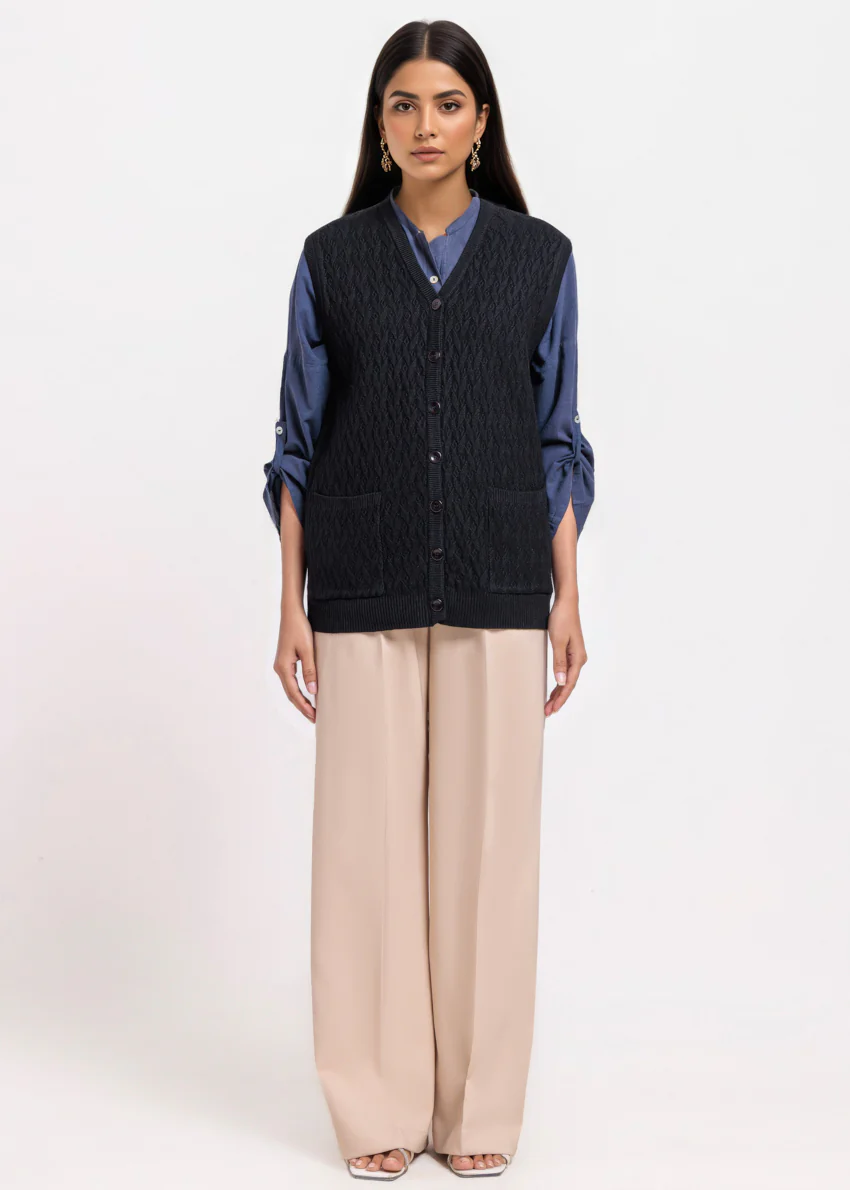 Black-V-Cardigan Sando Sweater (25Y-202-67) - Image 3