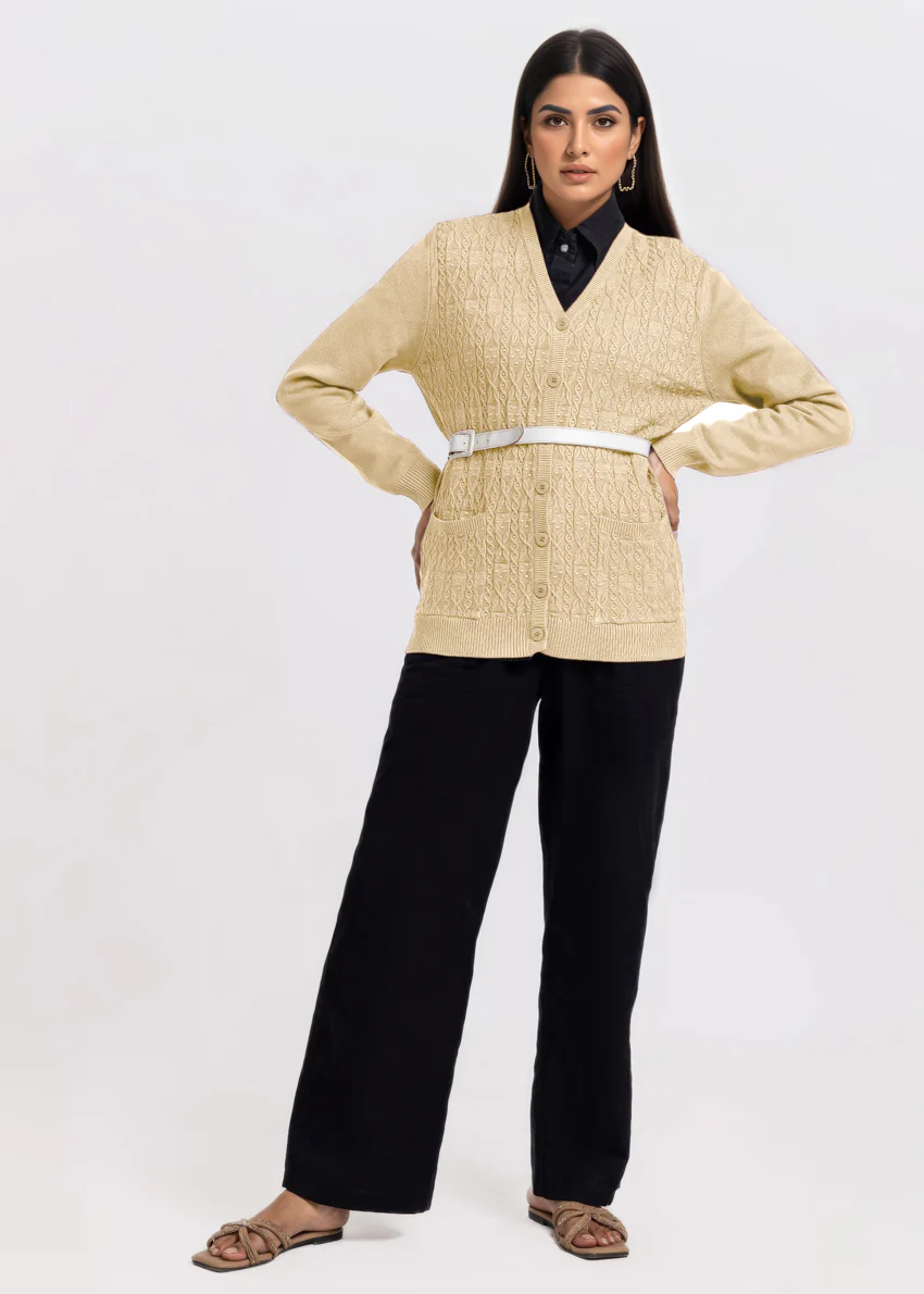 Beige-V-Cardigan Full Sleeves Sweater (25Y-203-67) - Image 3
