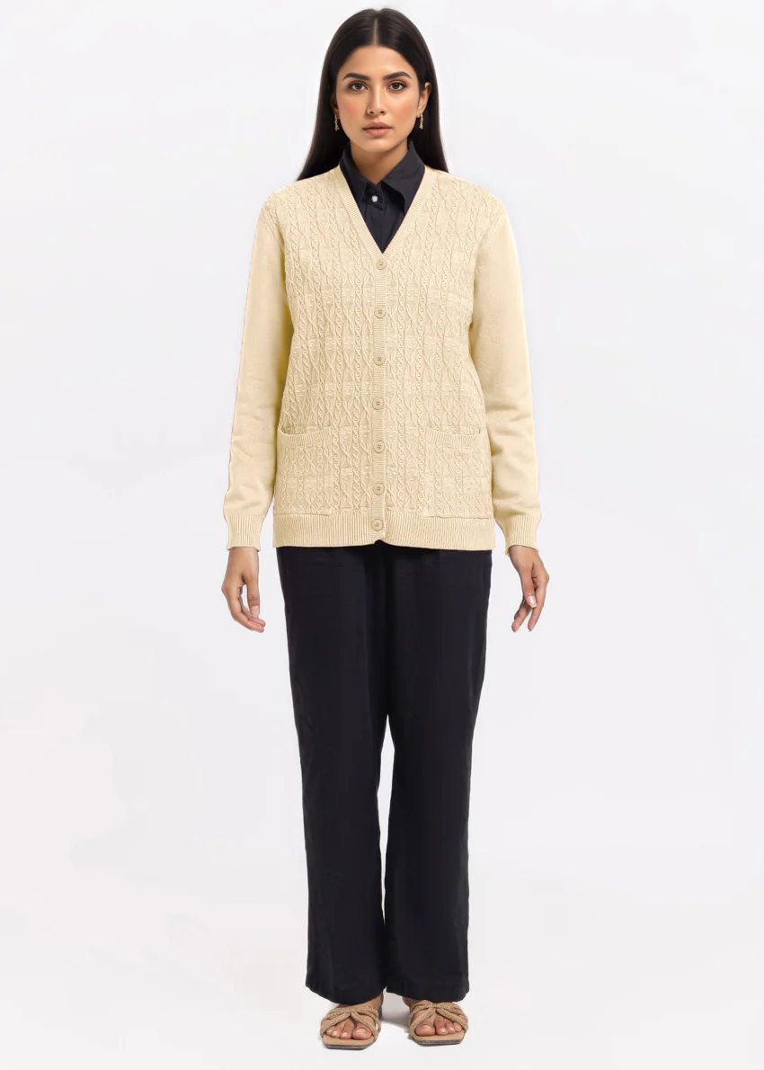 Beige-V-Cardigan Full Sleeves Sweater (25Y-203-67) - Image 4