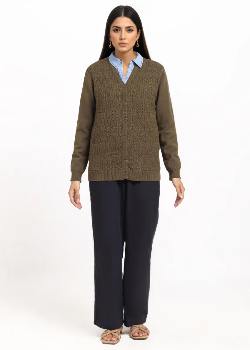 Olive-V-Cardigan Full Sleeves Sweater (25Y-203-67) - Image 4