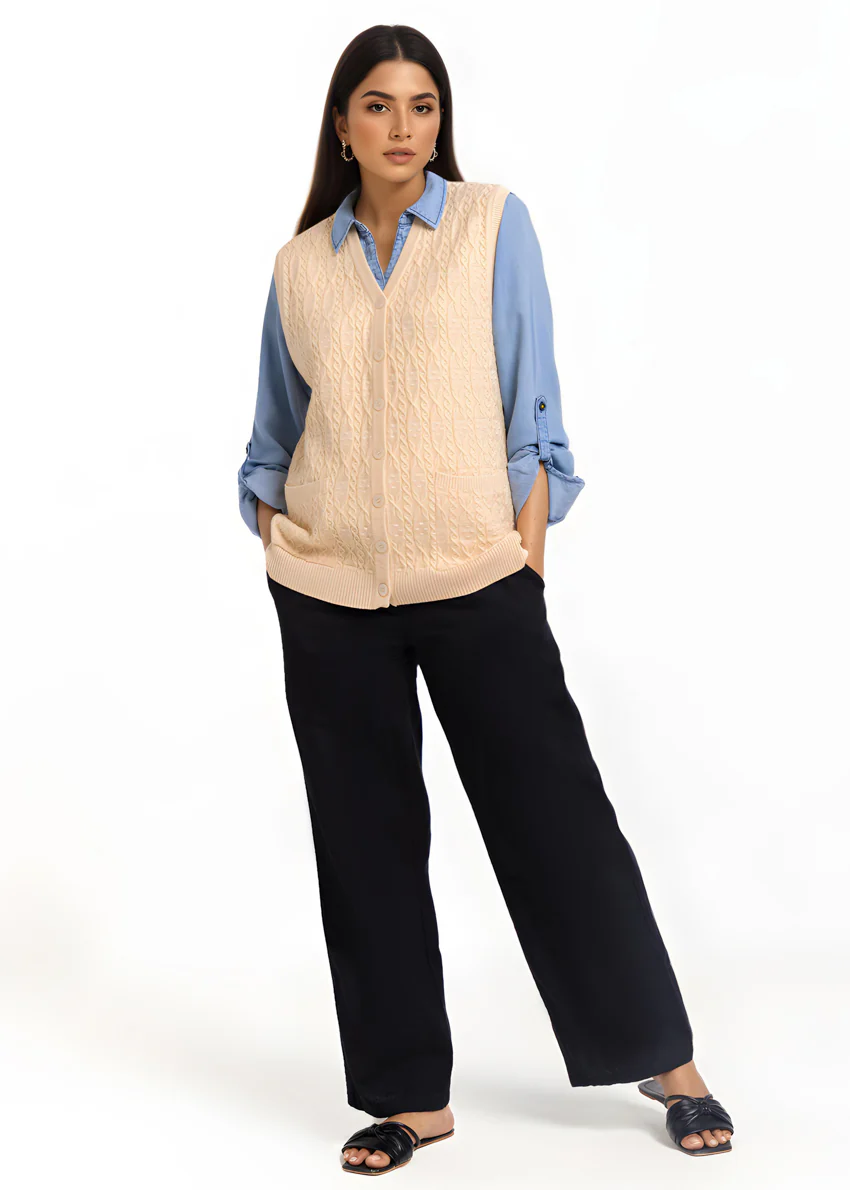Beige-V-Cardigan Sando Sweater (25Y-204-67) - Image 4