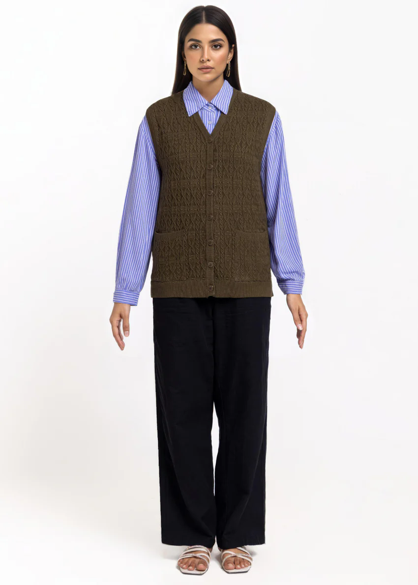 Olive-V-Cardigan Sando Sweater (25Y-204-67) - Image 3