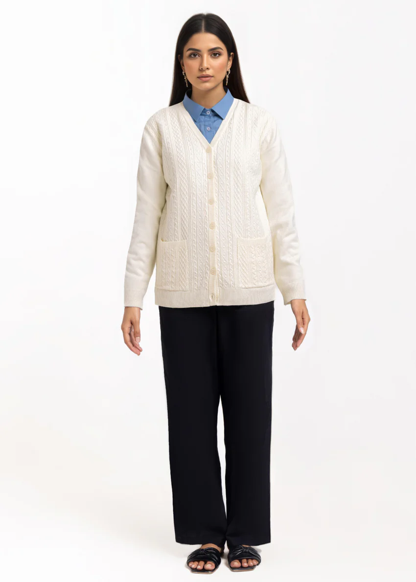 White-V-Cardigan Full Sleeves Sweater (25Y-205-67) - Image 4