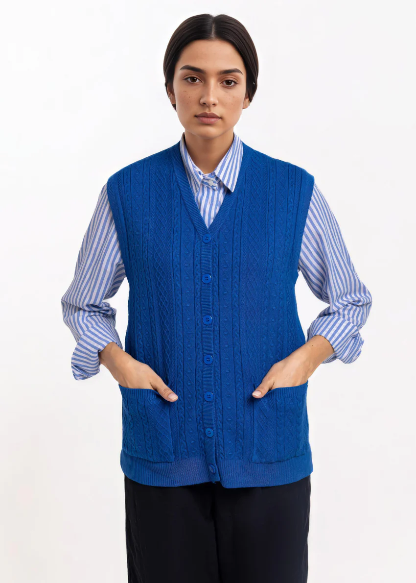 Blue-V-Cardigan Sando Sweater (25Y-206-67)