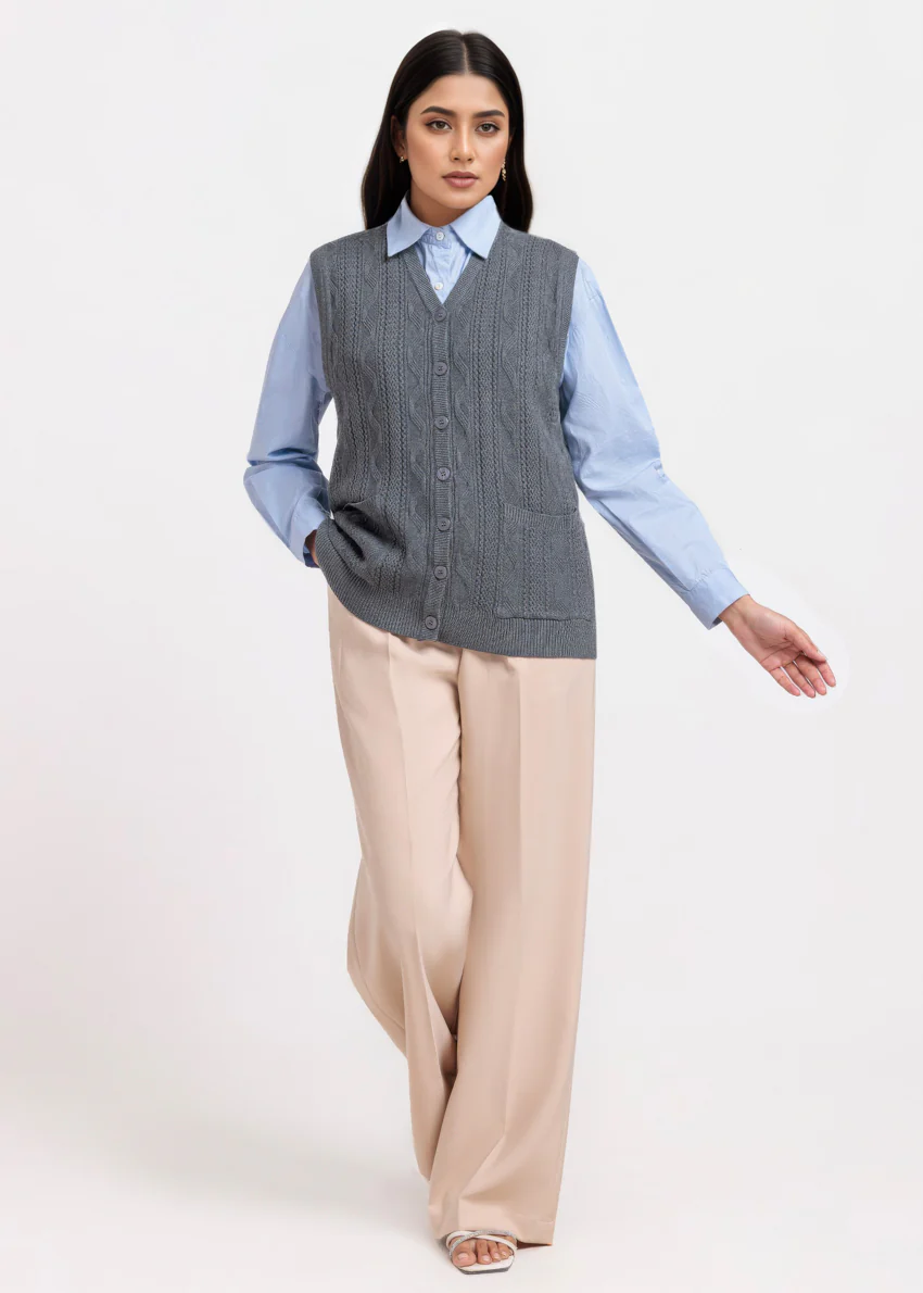 Grey-V-Cardigan Sando Sweater (25Y-208-67) - Image 3