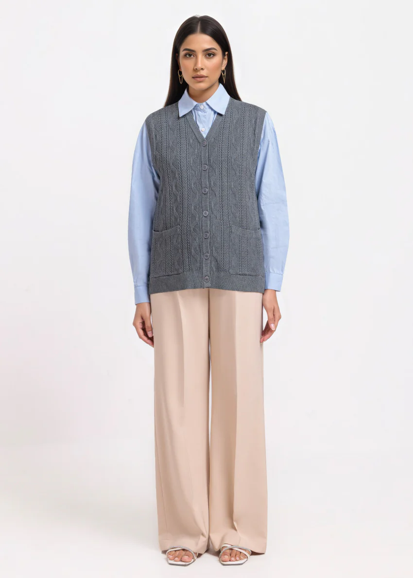 Grey-V-Cardigan Sando Sweater (25Y-208-67) - Image 5