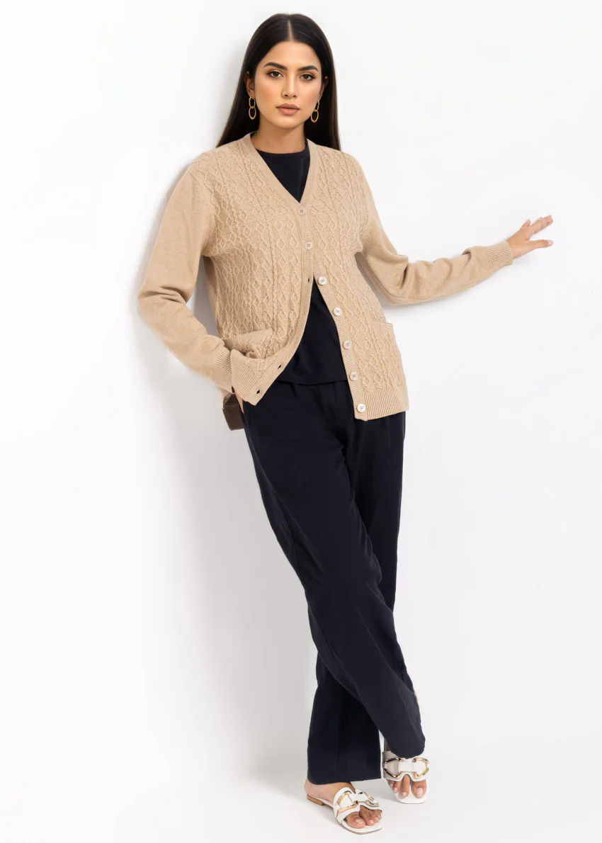 D-Beige-V-Cardigan Full Sleeves Sweater (25Y-209-67) - Image 3