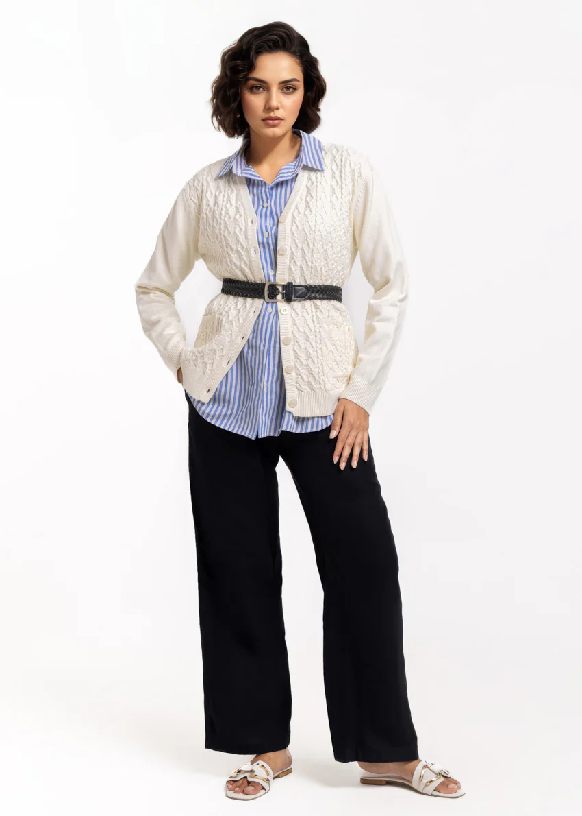 White-V-Cardigan Full Sleeves Sweater (25Y-209-67) - Image 4