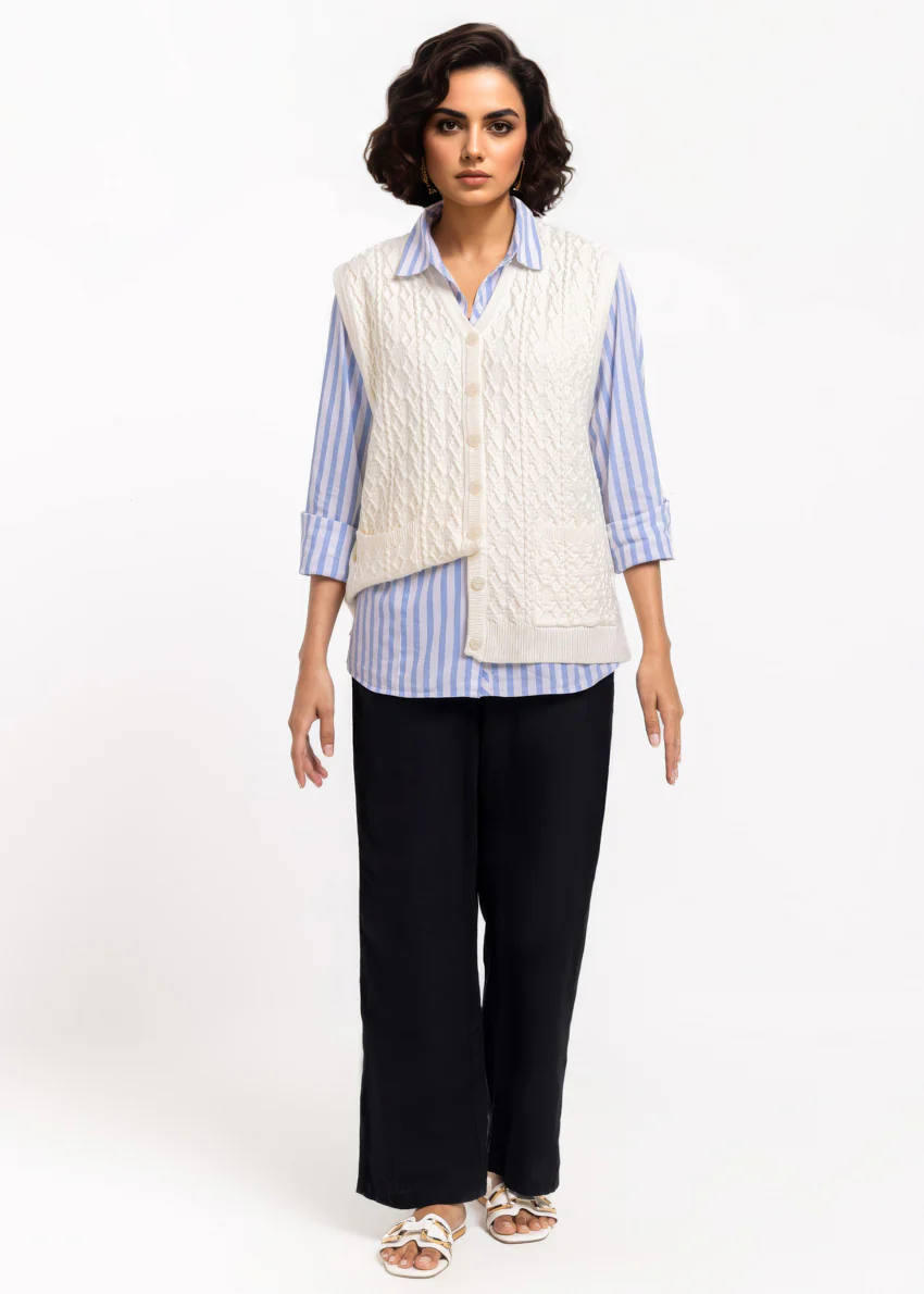 White-V-Cardigan Sando Sweater (25Y-210-67)