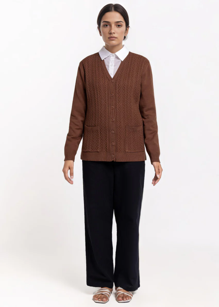 Brown-V-Cardigan Full Sleeves Sweater (25Y-211-67) - Image 3