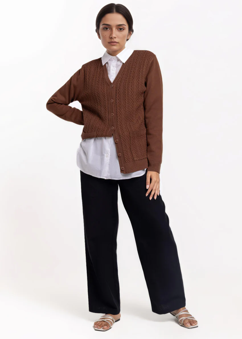 Brown-V-Cardigan Full Sleeves Sweater (25Y-211-67) - Image 4