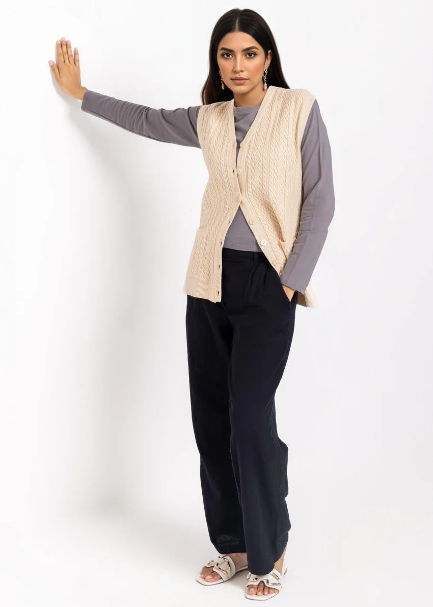 Beige-V-Cardigan Sando Sweater (25Y-212-67) - Image 3