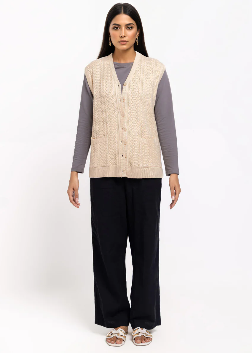 Beige-V-Cardigan Sando Sweater (25Y-212-67) - Image 4